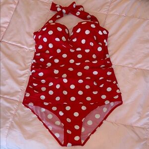 Red Polka Dot Halter Swimsuit